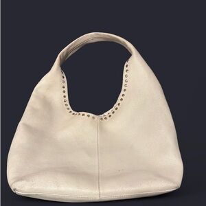 Laggo Mara Hobo Slouch Bag Cream Pebbled Leather Gold Studded Tote $495 Retail